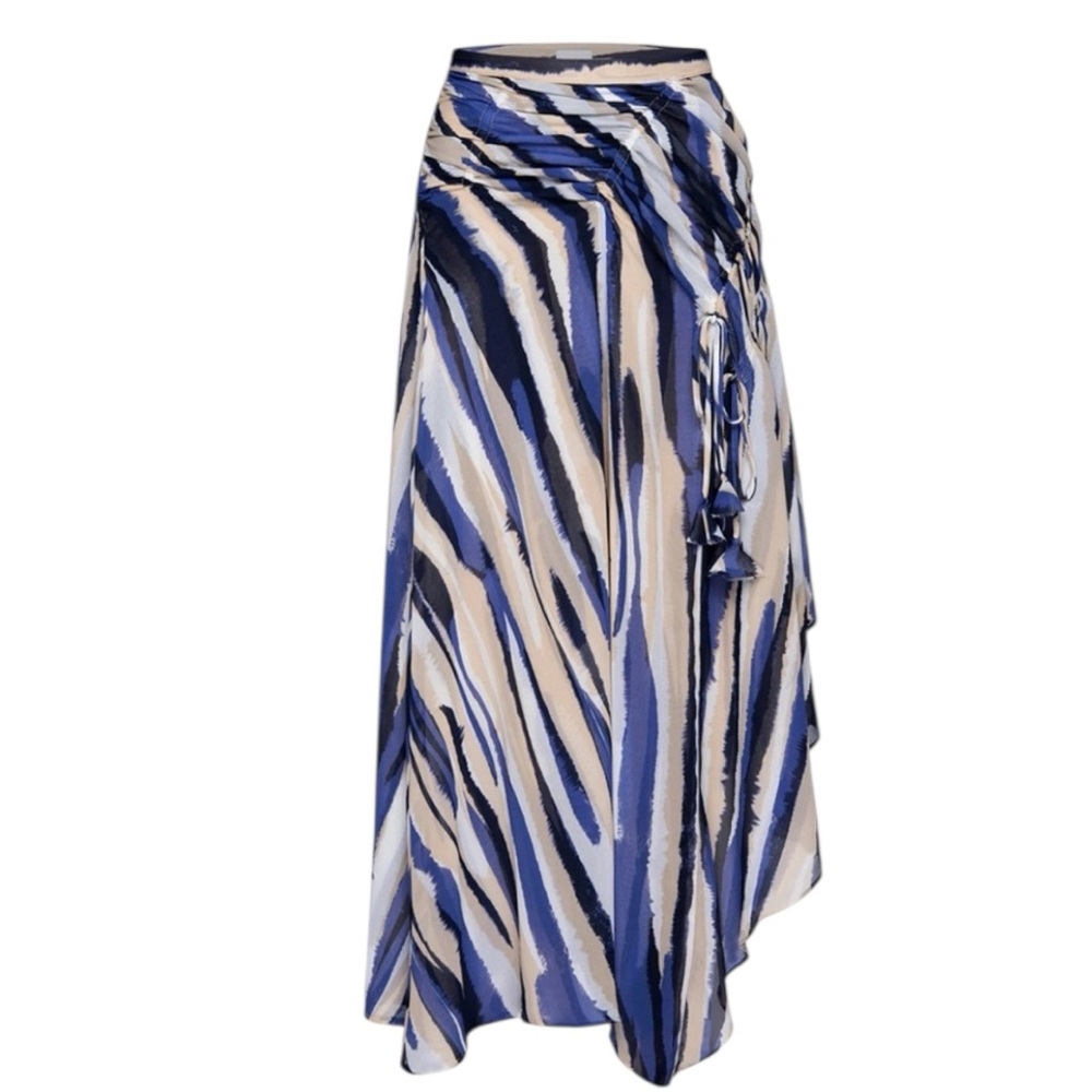 Misa Los Angeles Chiffon Layered Tassel Skirt In Cobalt shark Tooth Hem
